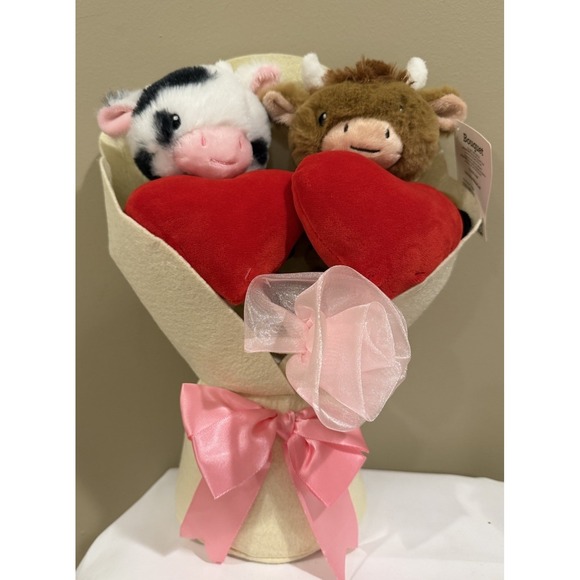 Way To Celebrate Other - 13" BROWN & SPOTTED COWS Way To Celebrate Valentine Plush Bouquet 2026 Highland